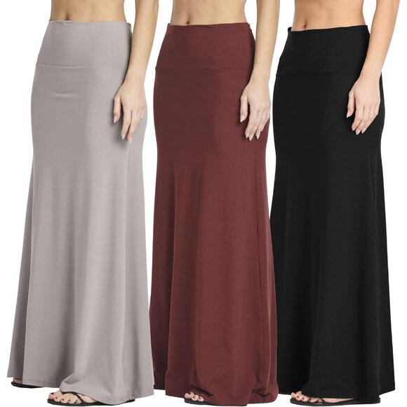 3-Pack Women's Plus Size Ultra-Soft Flowy Maxi Skirts in Classic Colors - Picture 1 of 6